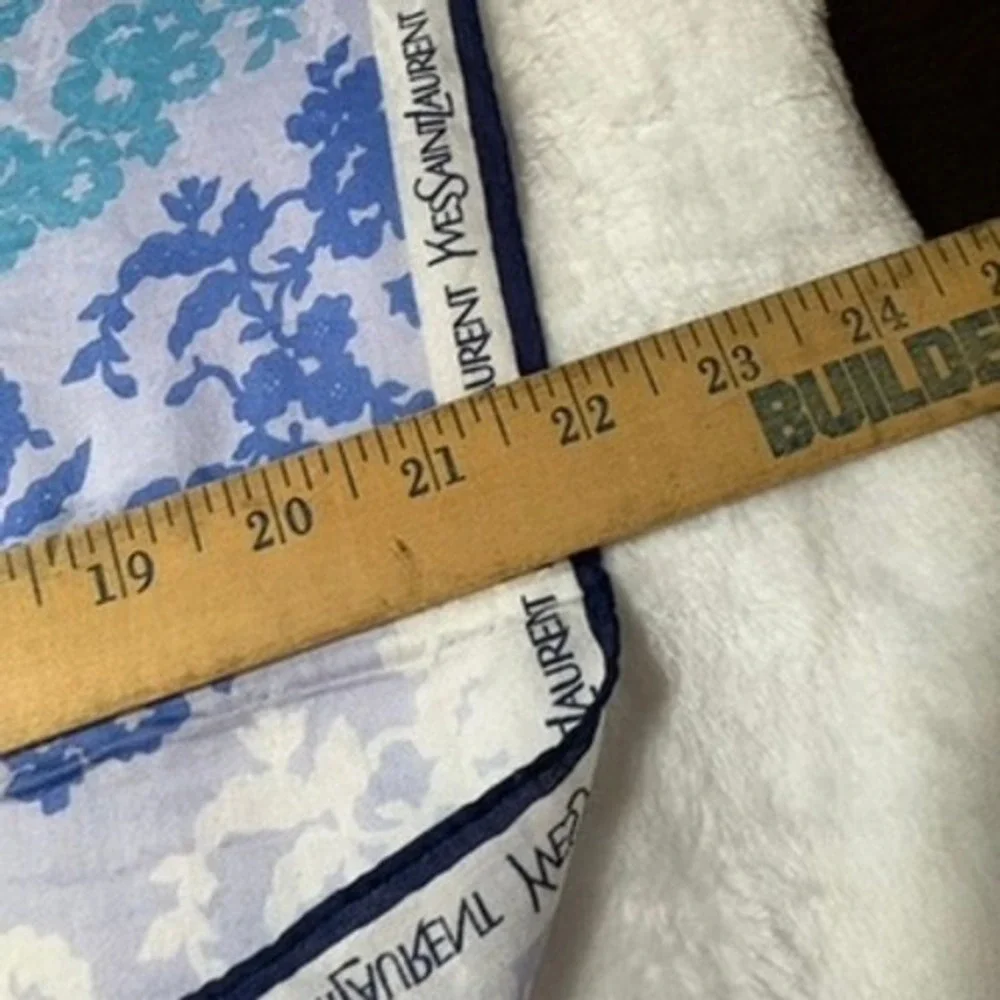 Vtg YVES SAINT LAURENT Scarf Handkerchief Floral Blue 21.5